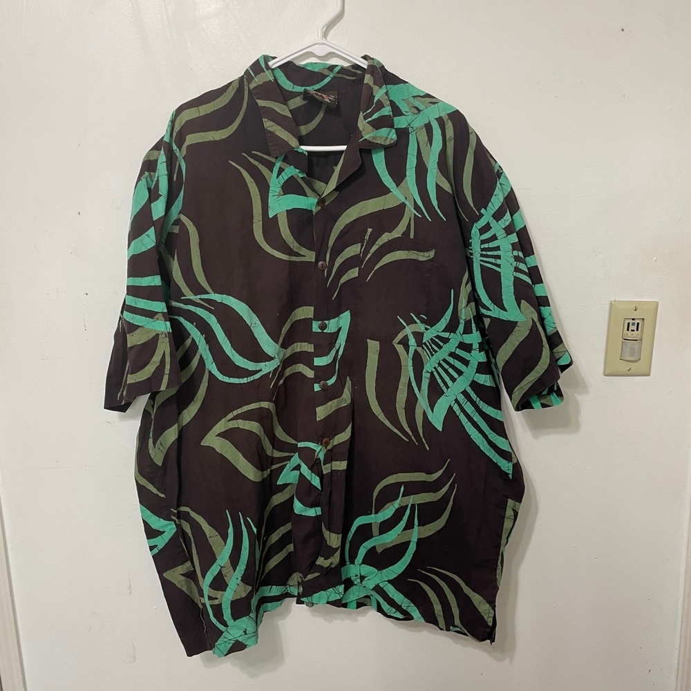 Caribelle Batik‎ Mens Shirt St Kitts Nevis West Indies Brown Teal Abstract XL